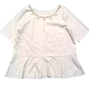 Lane Bryant Plus 18 20 2X Cream Jeweled Peplum Top Shirt Bling Rhinestones